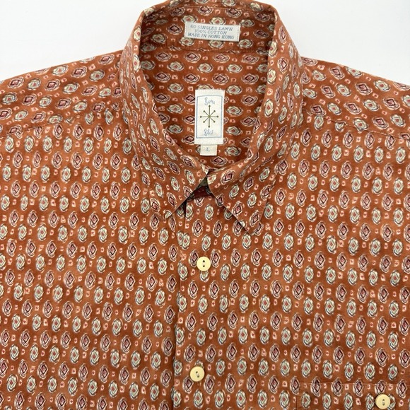 Burma Bibas Men's Short Sleeve Orange Geometric Button Down Cotton Large Shirt - Picture 1 of 6